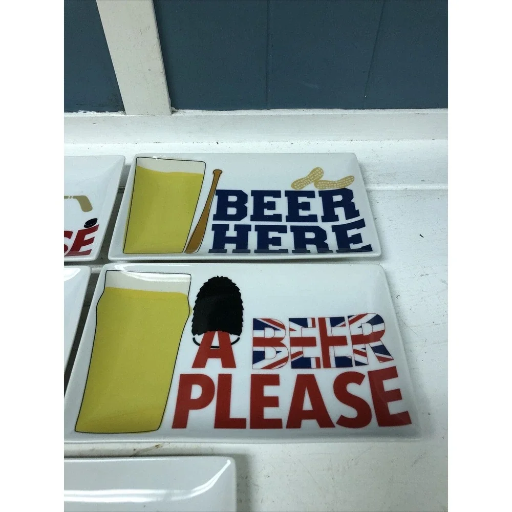 Set Of 5 Crate‎ & Barrel Beer Sampler Appetizer Tid Bit Plates Man Cave Decor